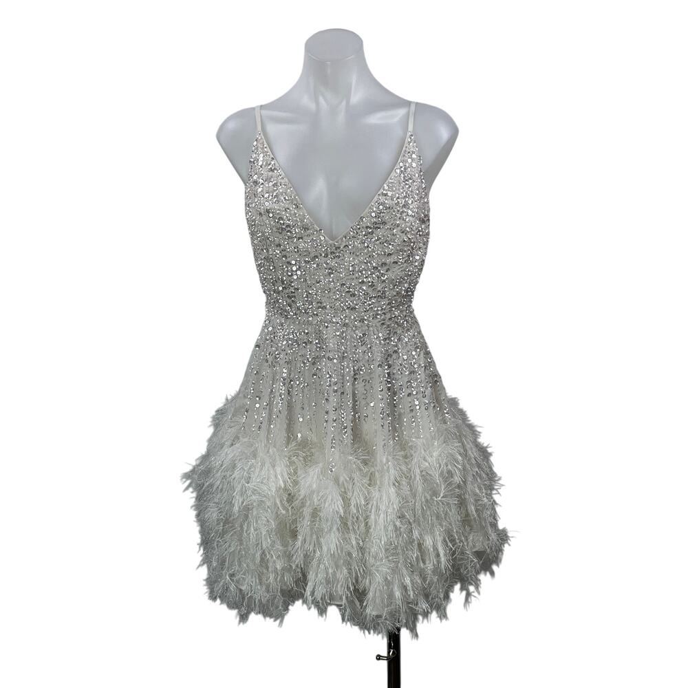 ASOS Edition Women's White Sleeveless Sequin Faux Feather Camisole Mini Dress 0